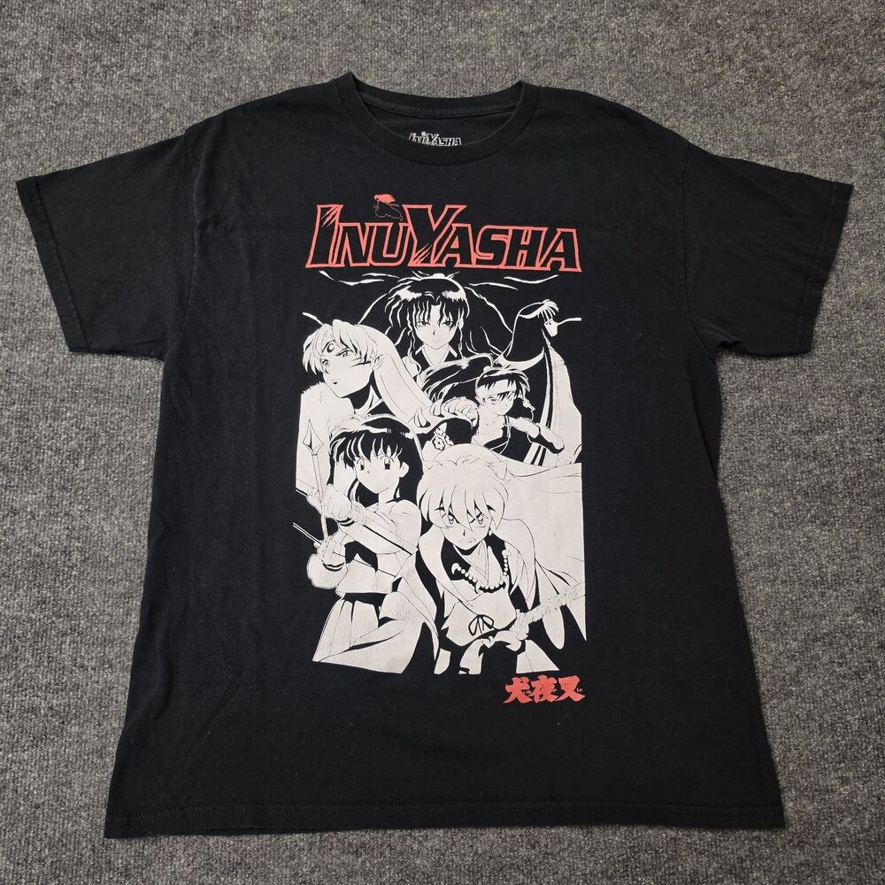 Vintage InuYasha Y2K Shirt Mens L Black Anime Graphic Tee Tagless Manga 2009